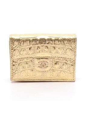 Chanel Trifold Wallet Classic Small Croco Embossed Gold Leather
